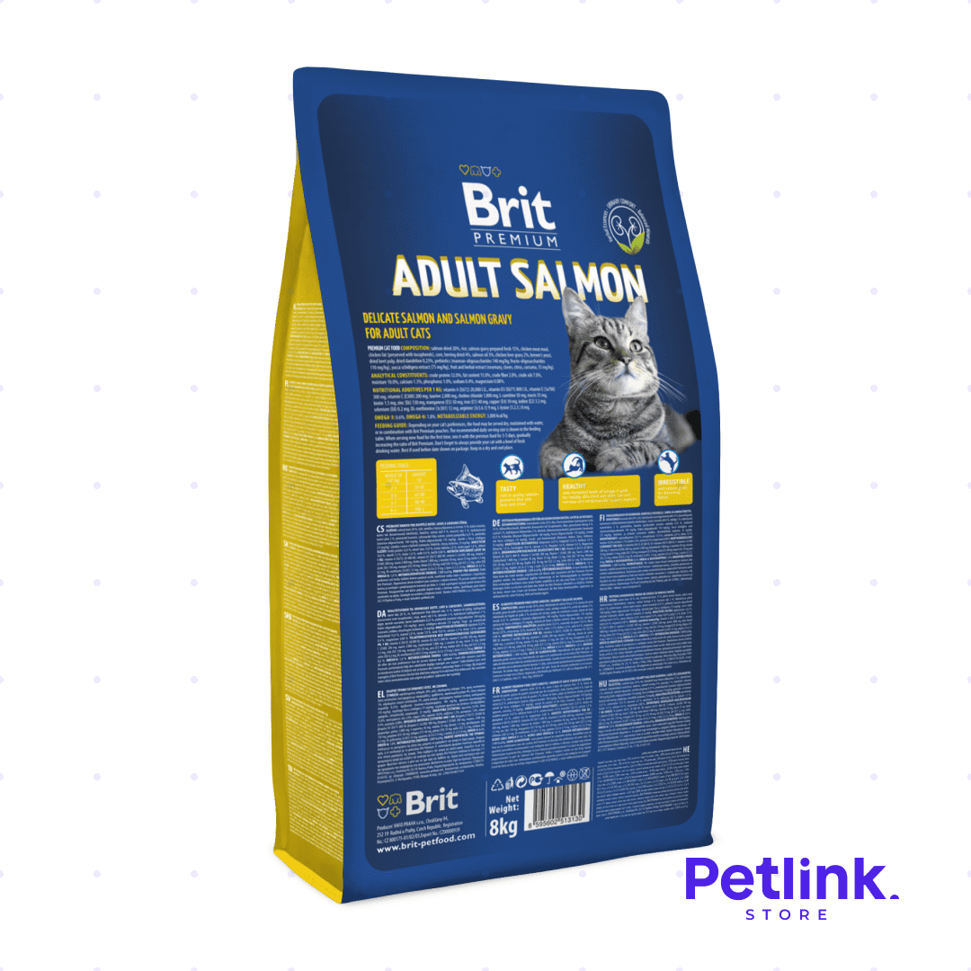 BRIT PREMIUM ALIMENTO SECO GATO ADULTO RECETA SALMON BOLSA 8 KILOS