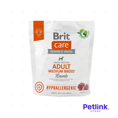 BRIT CARE ALIMENTO SECO HIPOALERGENICO PERRO ADULTO RAZA MEDIANA FORMULA CORDERO BOLSA 1 KILO