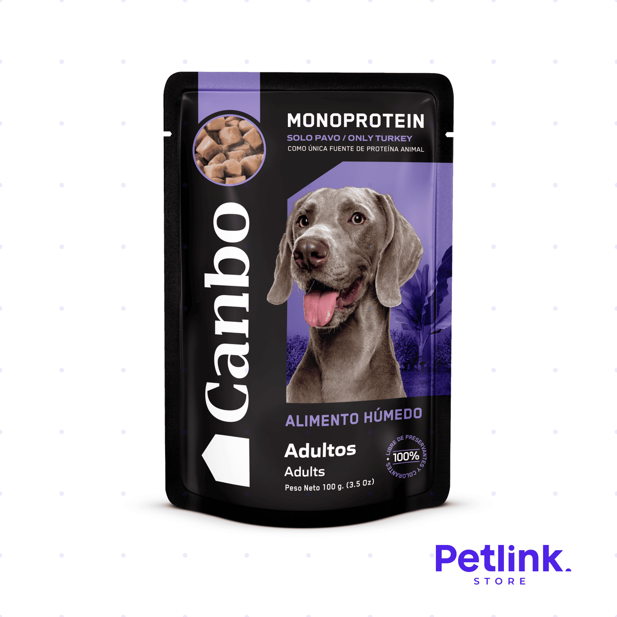 CANBO POUCH ALIMENTO HUMEDO PERRO ADULTO FORMULA MONOPROTEINA PAVO SOBRE 100 GRAMOS