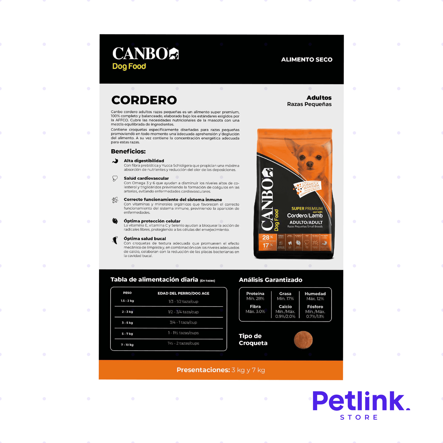 CANBO ALIMENTO SECO PERRO ADULTO RAZA PEQUEÑA RECETA CORDERO BOLSA 7 KILOS