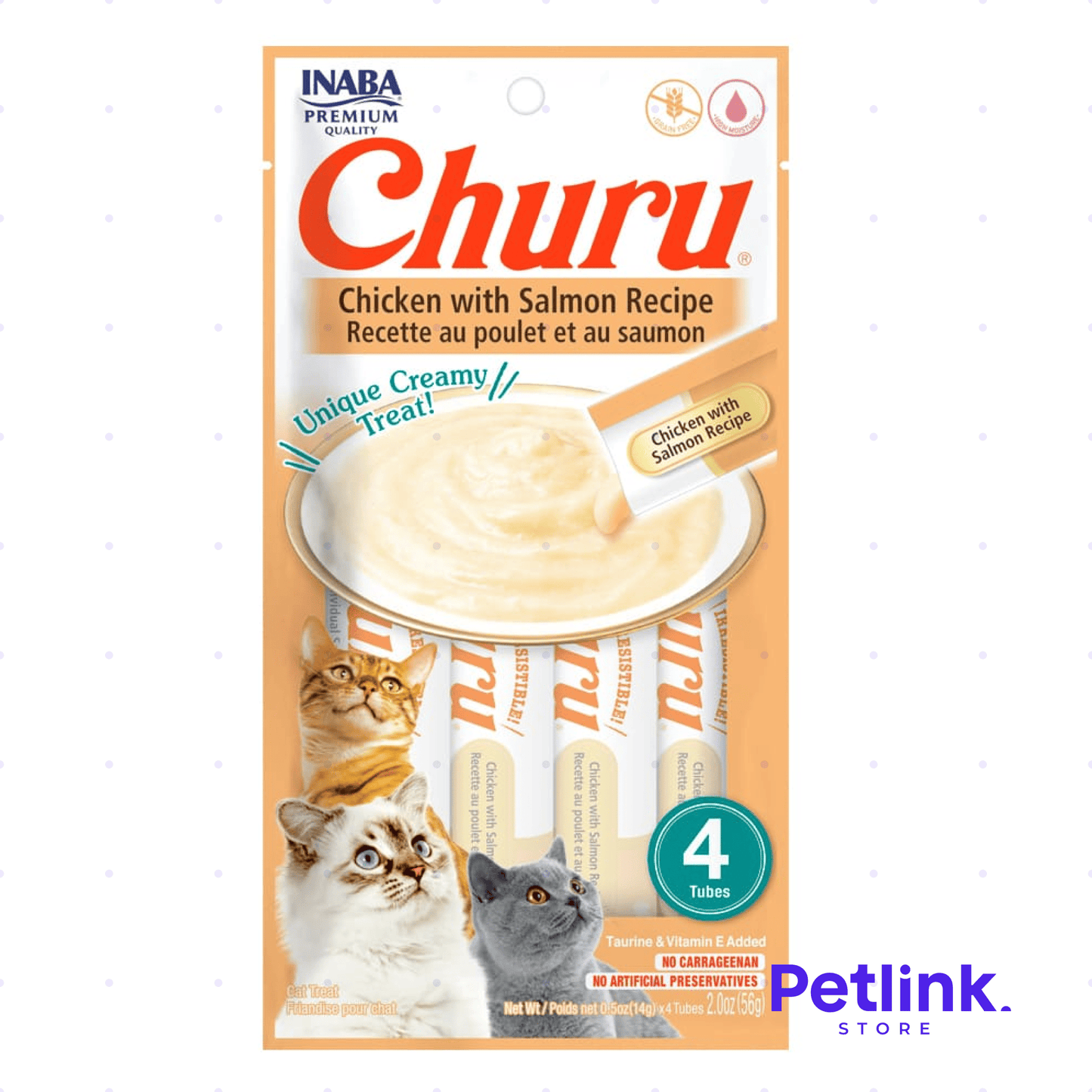 CHURU SNACK HUMEDO PARA GATOS SABOR POLLO CON SALMON