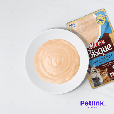 CHURU BISQUE SNACK HUMEDO CREMOSO PARA GATOS CREMITA RECETA ATUN SOBRE 40 GRAMOS