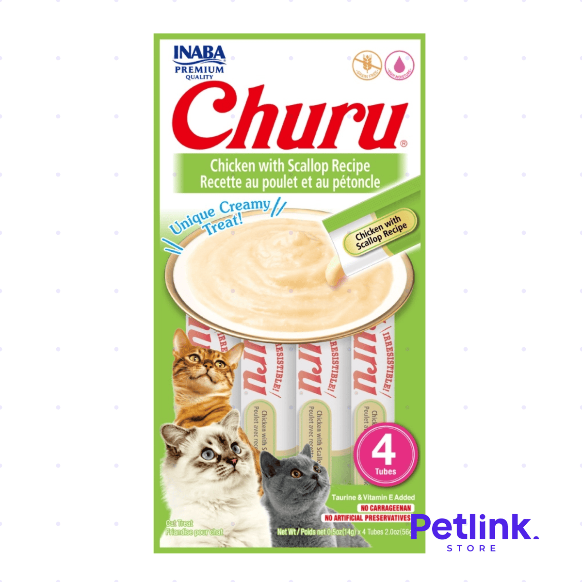 CHURU SNACK HUMEDO PARA GATOS SABOR POLLO CON CONCHAS DE ABANICO