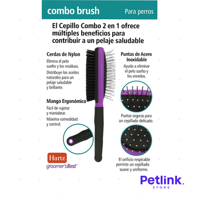 HARTZ CEPILLO DE ASEO DOBLE CON DOS TIPOS DE CERDAS PARA PERROS