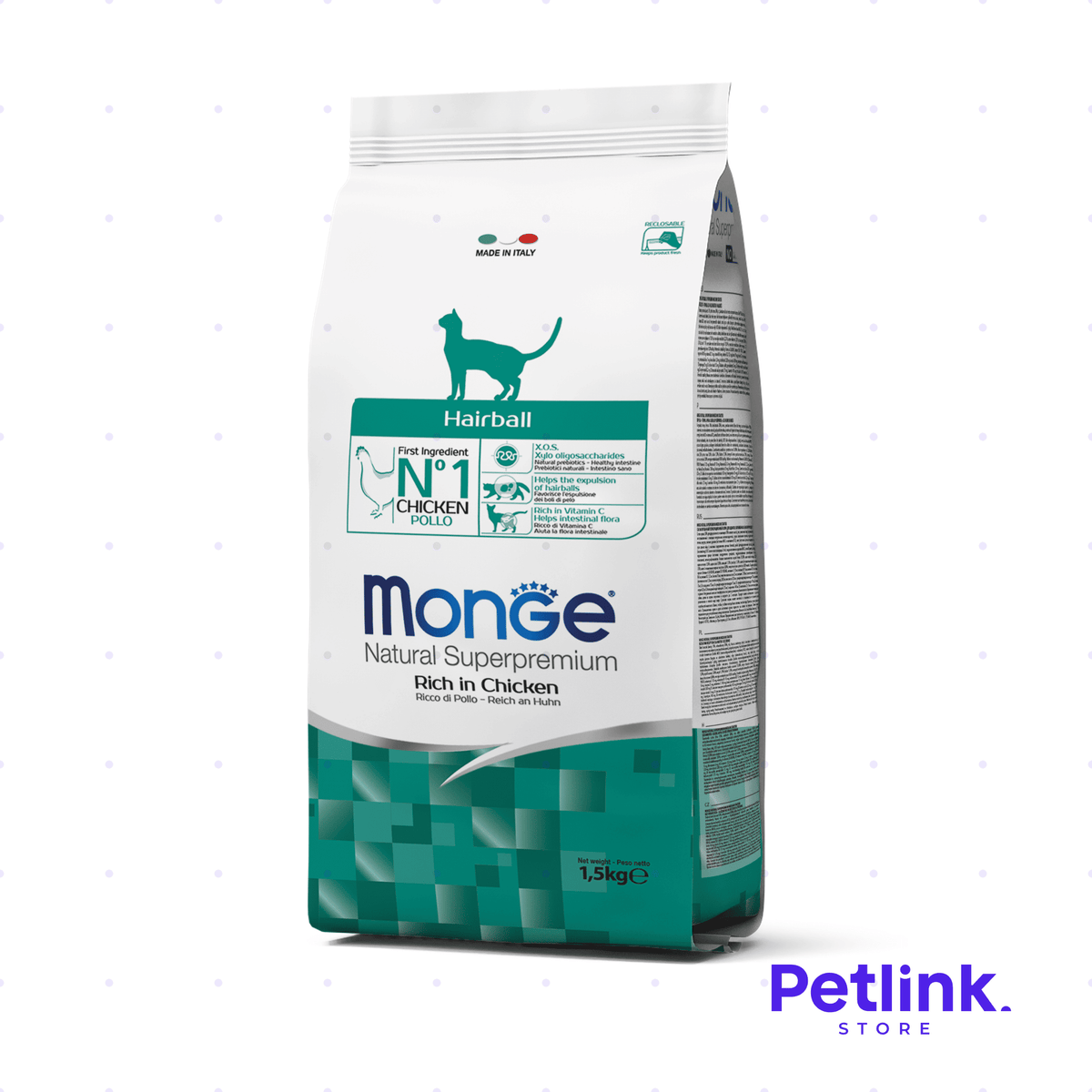 MONGE ALIMENTO SECO GATO ADULTO HAIRBALL CONTROL RECETA POLLO BOLSA 1.50 KILOS