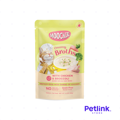 MOOCHIE CREAMY ALIMENTO HUMEDO GATO ADULTO SOPITA CREMOSA RECETA POLLO CON BROCOLI SOBRE 40 GRAMOS
