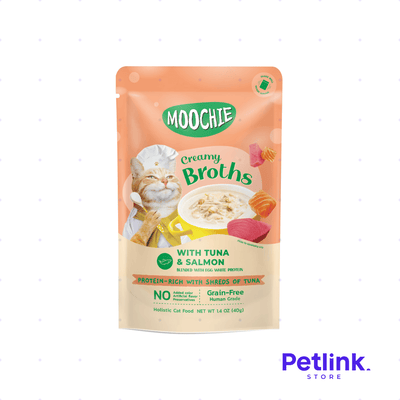 MOOCHIE CREAMY ALIMENTO HUMEDO GATO ADULTO SOPITA CREMOSA RECETA ATUN CON SALMON SOBRE 40 GRAMOS