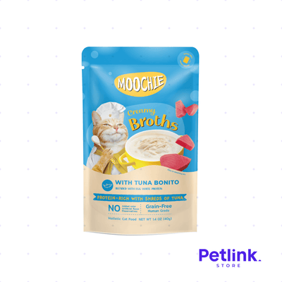 MOOCHIE CREAMY ALIMENTO HUMEDO GATO ADULTO SOPITA CREMOSA RECETA ATUN BONITO SOBRE 40 GRAMOS