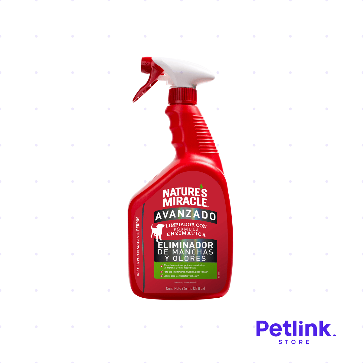 NATURE'S MIRACLE ELIMINADOR DE MANCHAS Y OLORES AVANZADO SOLO PARA PERROS BOTELLA 946ML