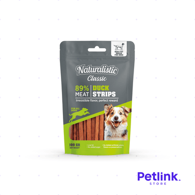 NATURALISTIC CLASSIC SNACK PARA PERROS DUCK STRIPS SABOR PATO PAQUETE 100 GRAMOS