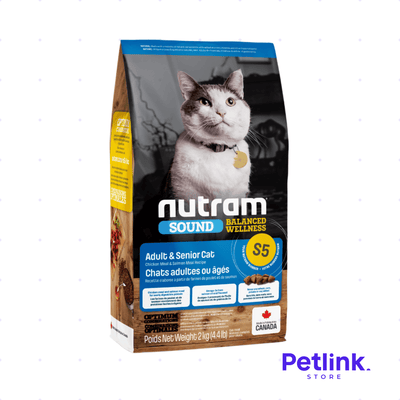 NUTRAM SOUND S5 ALIMENTO SECO GATO ADULTO Y ADULTO MAYOR FORMULA POLLO Y SALMON BOLSA 2 KILOS