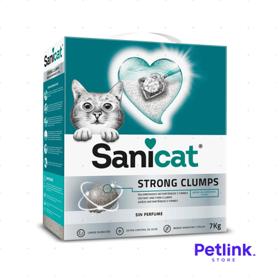 SANICAT STRONG CLUMPS ARENA PARA GATO AGLOMERANTE CONTROL DE OLOR Y POLVO SIN PERFUME CAJA 7 KILOS