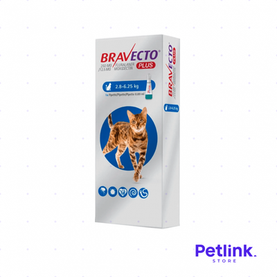BRAVECTO PLUS ANTIPARASITARIO EXTERNO PARA GATOS PESO 2.8KG A 6.25KG CONTIENE SOLUCION TOPICA SPOT ON 250MG