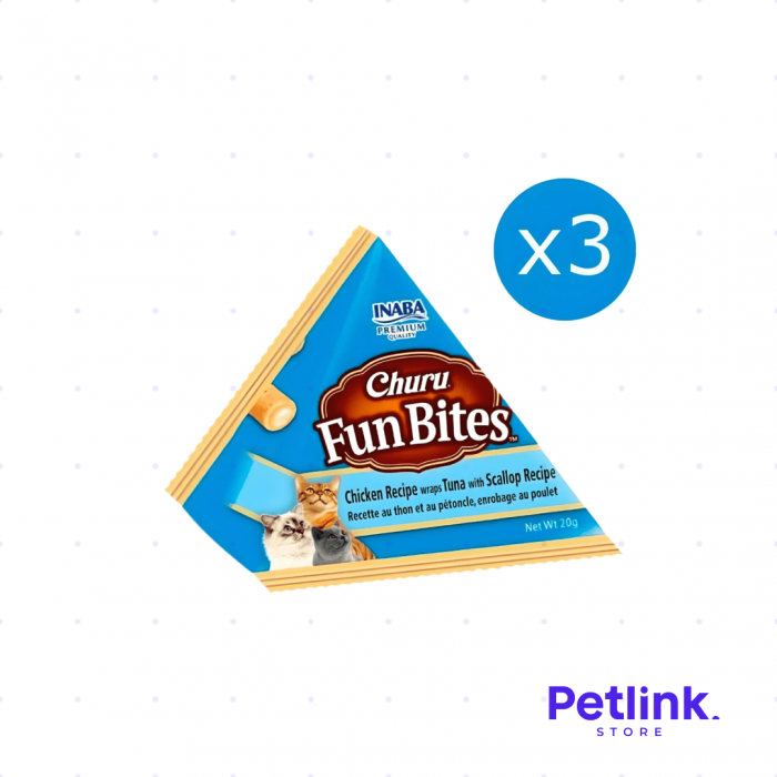 CHURU FUN BITES SNACK PARA GATOS SABOR POLLO CON ATUN Y CONCHAS DE ABANICO