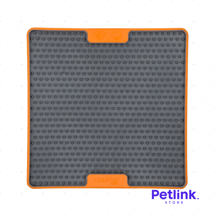 LICKIMAT PLATO ALIMENTADOR LENTO PARA PERROS MODELO SOOTHER TUFF SERIES COLOR NARANJA CON GRIS
