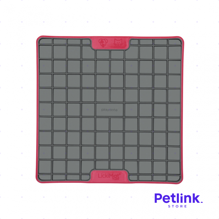 LICKIMAT PLATO ALIMENTADOR LENTO PARA PERROS MODELO PLAYDATE TUFF SERIES COLOR ROJO CON GRIS