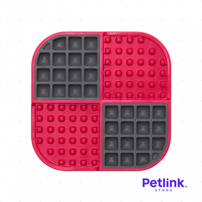 LICKIMAT PLATO ALIMENTADOR LENTO PARA PERROS MODELO SLOMO COLOR ROJO CON GRIS