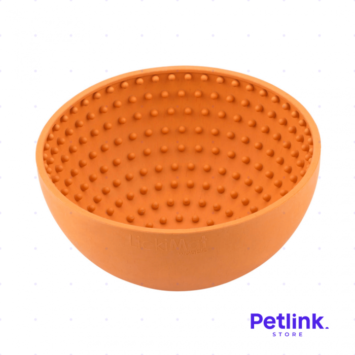 LICKIMAT PLATO ALIMENTADOR LENTO PARA PERROS MODELO WOBBLE DISEÑO REDONDO COLOR NARANJA