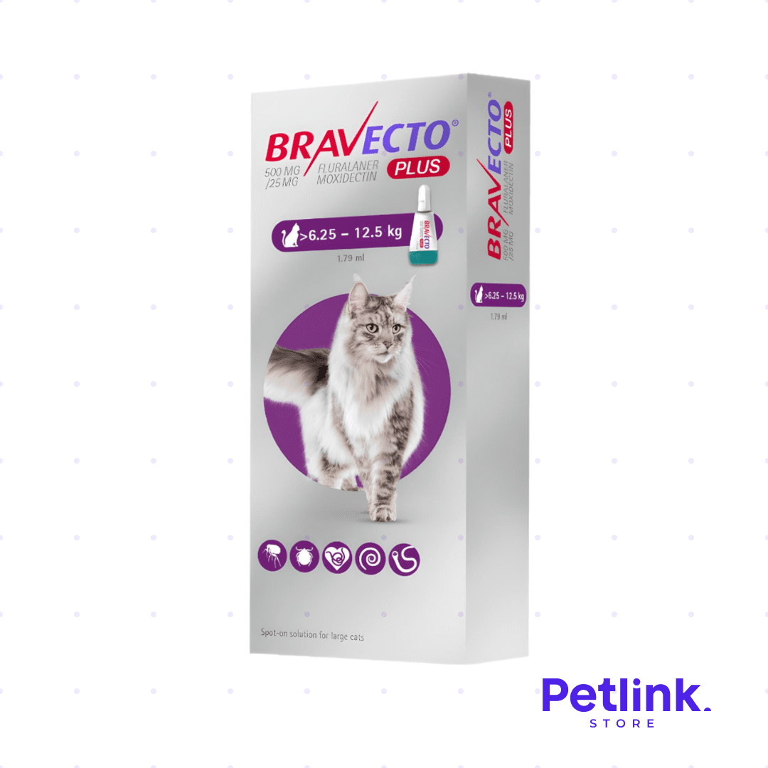 BRAVECTO PLUS ANTIPARASITARIO EXTERNO PARA GATOS PESO 6.25KG A 12.5KG CONTIENE SOLUCION TOPICA SPOT ON 500MG