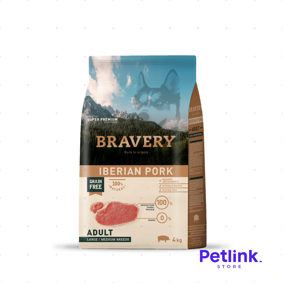 BRAVERY ALIMENTO SECO PERRO ADULTO RAZA MEDIANA Y GRANDE RECETA CERDO IBERICO BOLSA 4 KILOS