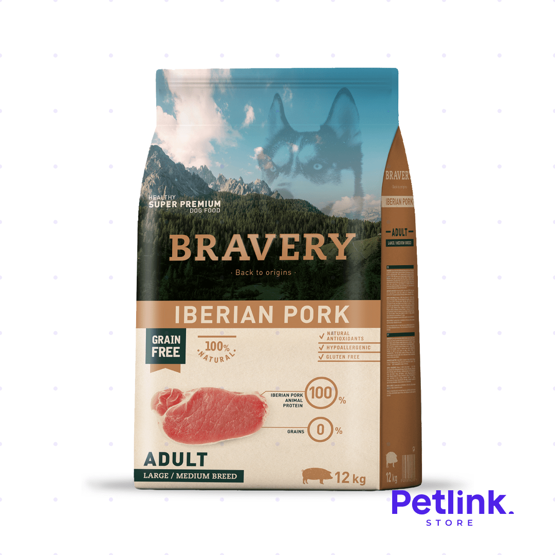 BRAVERY ALIMENTO SECO PERRO ADULTO RAZA MEDIANA Y GRANDE RECETA CERDO IBERICO BOLSA 12 KILOS