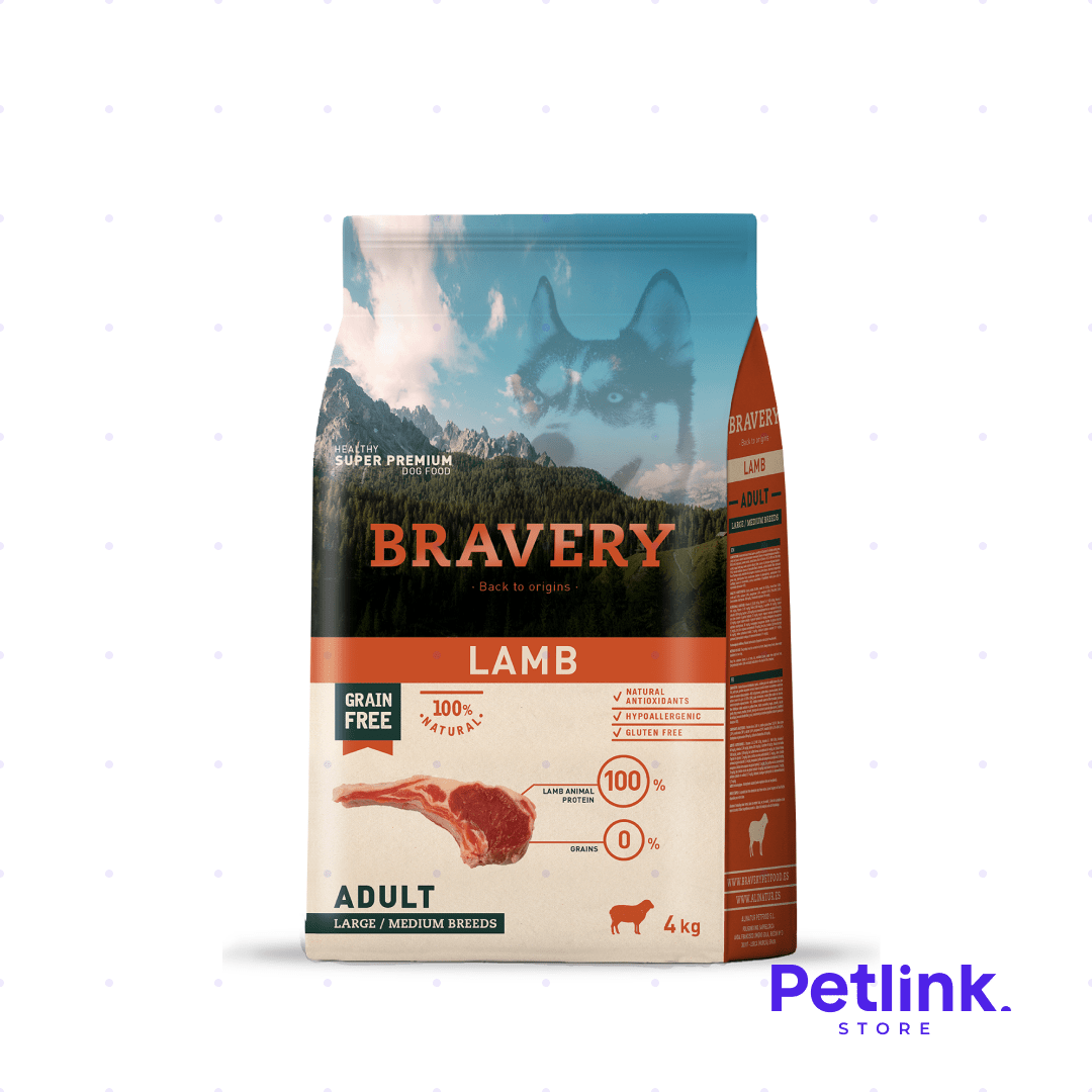 BRAVERY ALIMENTO SECO PERRO ADULTO RAZA MEDIANA Y GRANDE RECETA CORDERO BOLSA 4 KILOS