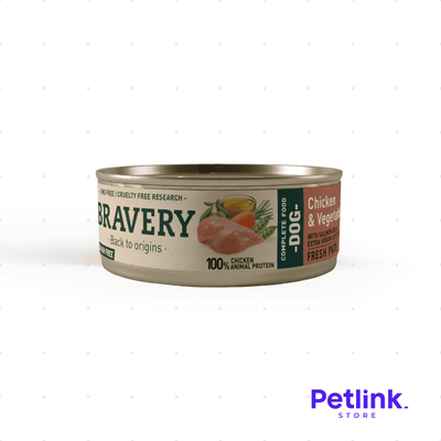 BRAVERY ALIMENTO HUMEDO PERRO TODAS LAS RAZAS RECETA POLLO Y VEGETALES LATA 80 GRAMOS