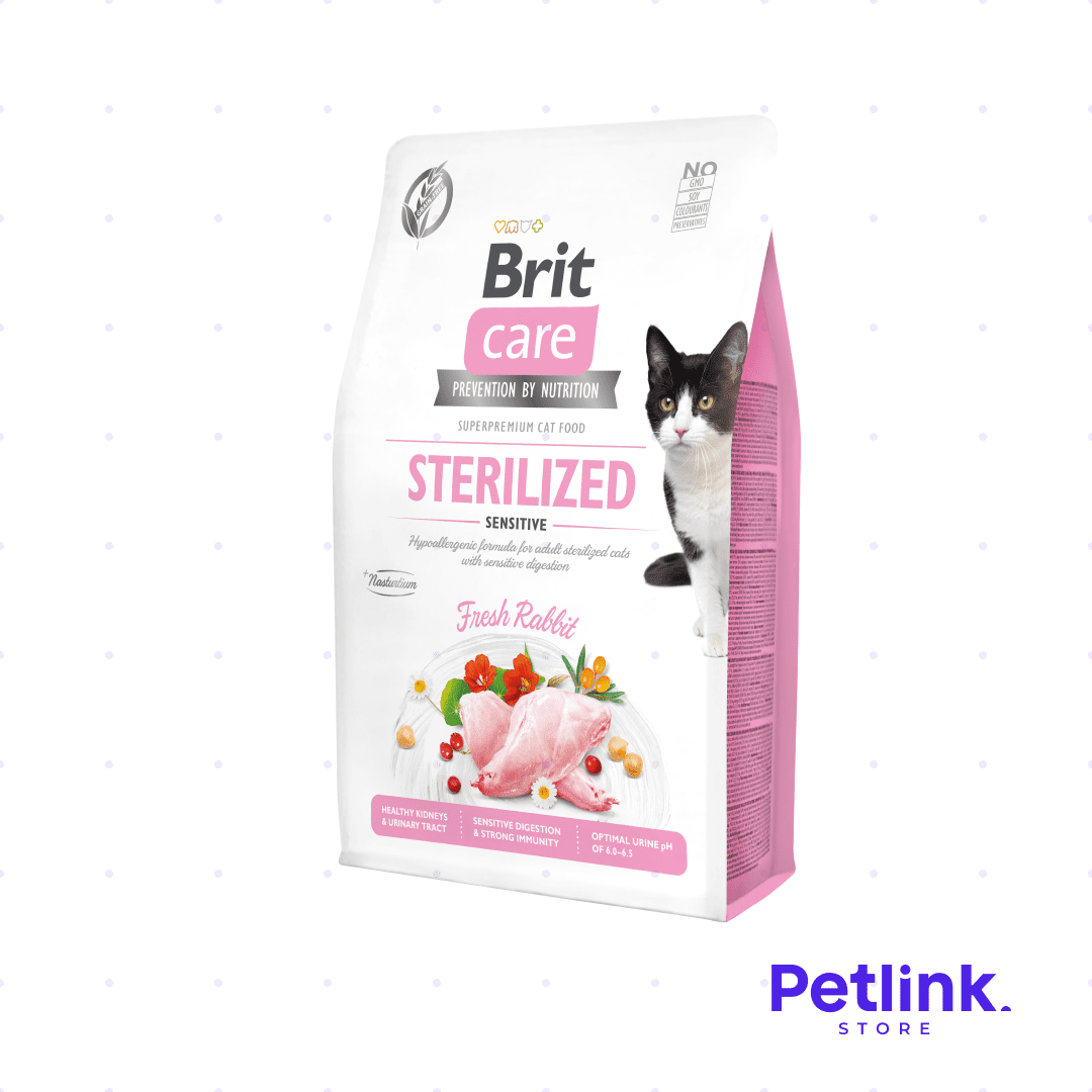 BRIT CARE ALIMENTO SECO HIPOALERGENICO LIBRE DE GRANOS GATO ADULTO ESTERILIZADO DIGESTION SENSIBLE FORMULA CONEJO BOLSA 2 KILOS