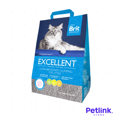 BRIT EXCELLENT ARENA PARA GATO ANTIBACTERIAL DE BENTONITA CON BLOQUEO DE OLOR Y ABSORCION DE HUMEDAD BOLSA 10 KILOS