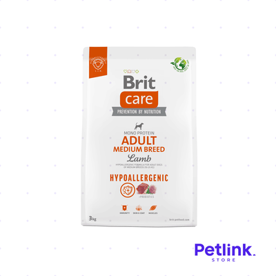 BRIT CARE ALIMENTO SECO HIPOALERGENICO PERRO ADULTO RAZA MEDIANA FORMULA CORDERO BOLSA 3 KILOS