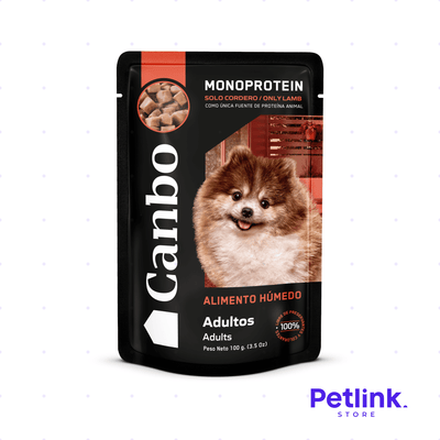 CANBO POUCH ALIMENTO HUMEDO PERRO ADULTO FORMULA MONOPROTEINA CORDERO SOBRE 100 GRAMOS