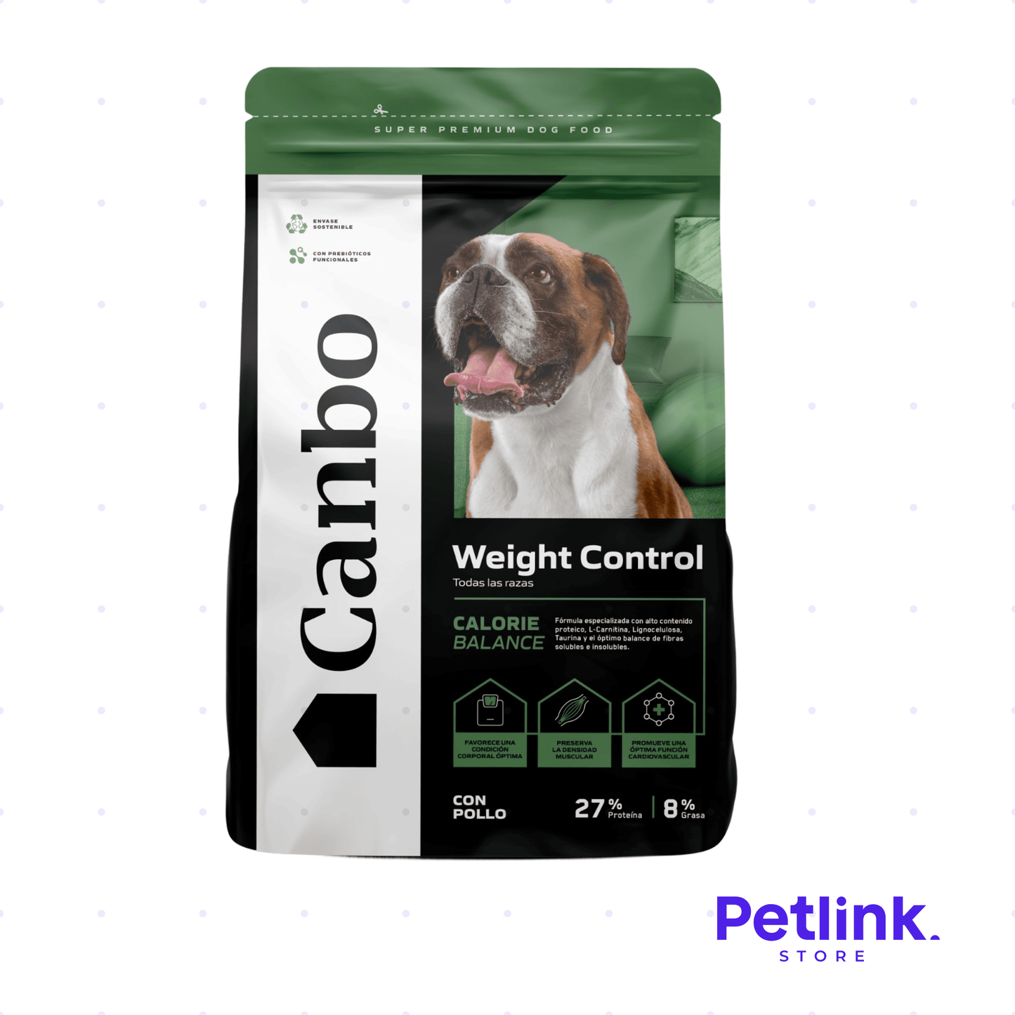 CANBO ALIMENTO SECO PERRO ADULTO TODAS LAS RAZAS WEIGHT CONTROL O CONTROL DE PESO RECETA CON POLLO BOLSA 15 KILOS