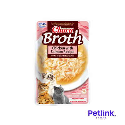 CHURU BROTH SNACK HUMEDO CALDO PARA GATOS SOPITA RECETA POLLO CON SALMON SOBRE 40 GRAMOS