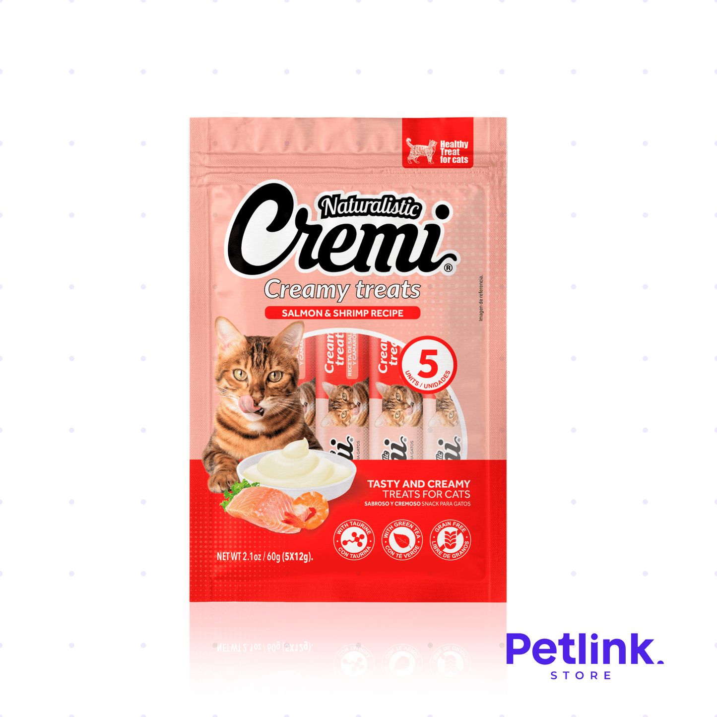 CREMI SNACK HUMEDO PARA GATOS SABOR SALMON CON CAMARON