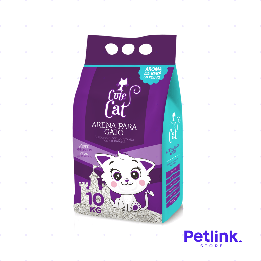 CUTE CAT ARENA PARA GATO CON NEUTRALIZADOR DE OLOR LIGERO AROMA A BEBE BOLSA 10 KILOS