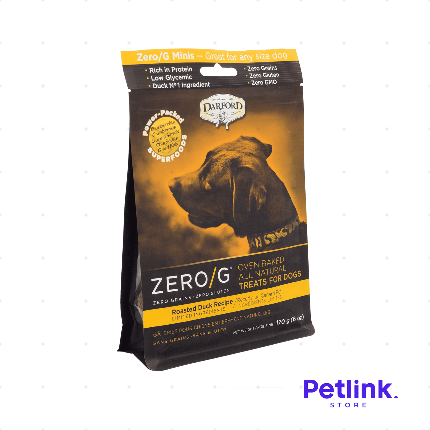 DARFORD ZERO G SNACK SECO PARA PERROS TODAS LAS RAZAS RECETA PATO ASADO PAQUETE 170 GRAMOS