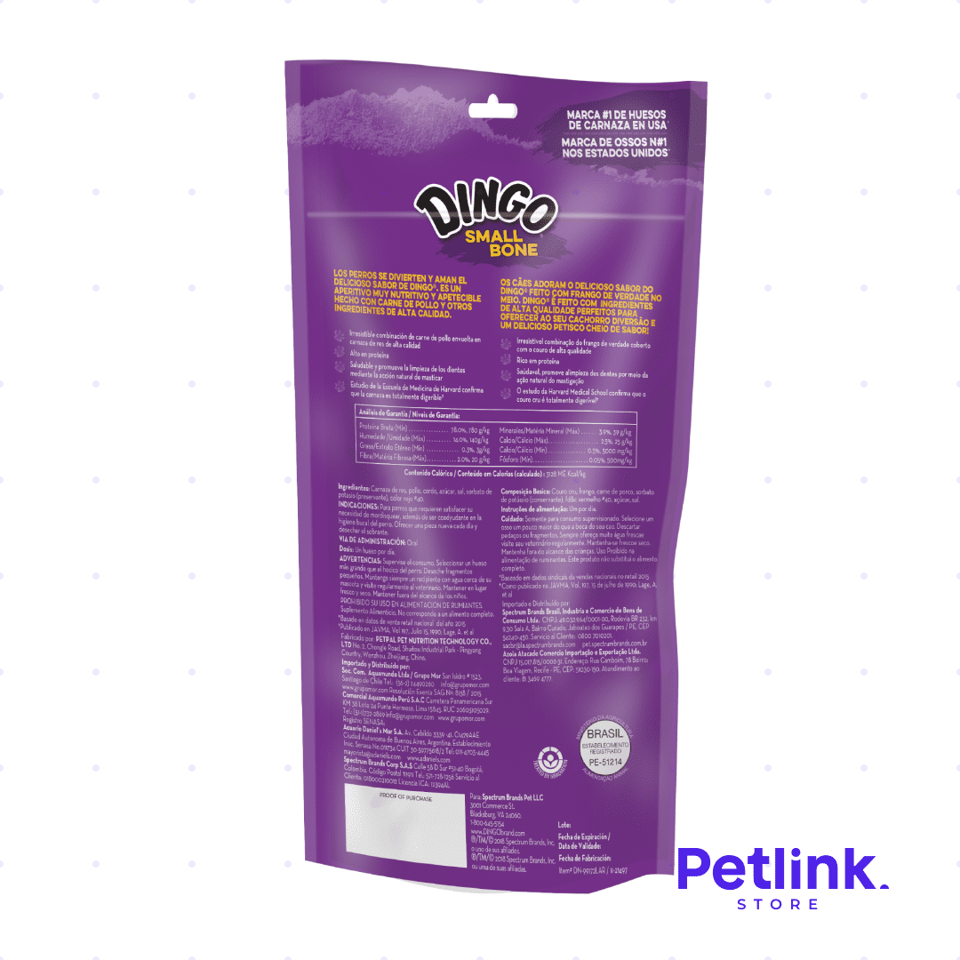 DINGO SNACK CARNAZA SMALL BONE PARA PERROS SABOR POLLO PAQUETE 1 UNIDAD