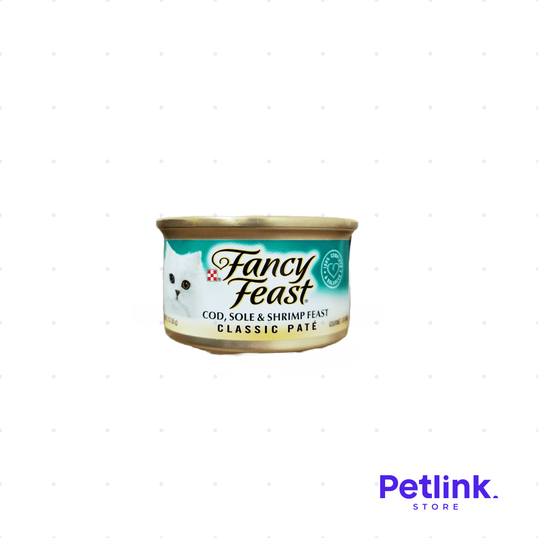 FANCY FEAST ALIMENTO HUMEDO PARA GATO RECETA BACALAO CON LENGUADO Y CAMARON LATA 85 GRAMOS