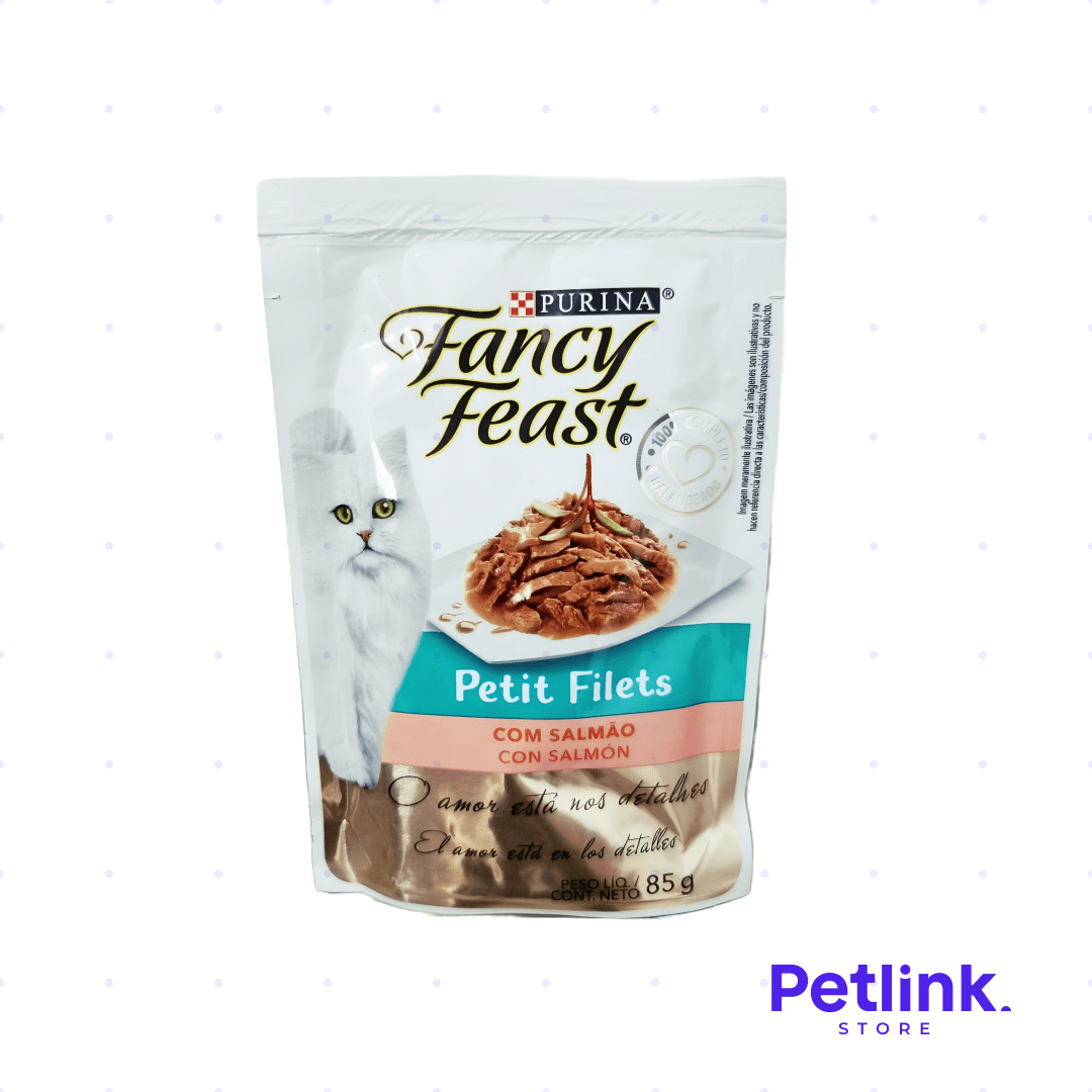 FANCY FEAST ALIMENTO HUMEDO PARA GATO RECETA MINI FILETES SALMON SOBRE 85 GRAMOS