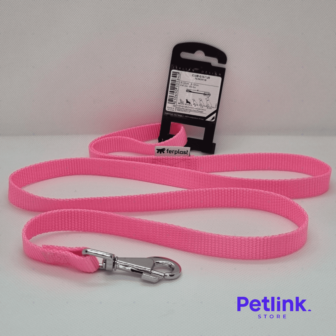 FERPLAST CORREA DE NYLON PARA PERRO RAZA PEQUEÑA MODELO CLUB G15/120 COLOR ROSADO