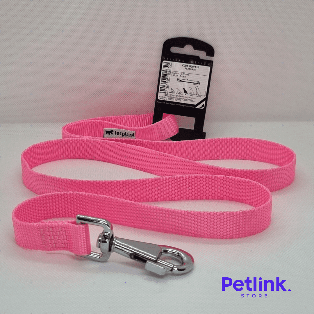 FERPLAST CORREA DE NYLON PARA PERRO RAZA MEDIANA MODELO CLUB G20/120 COLOR ROSADO