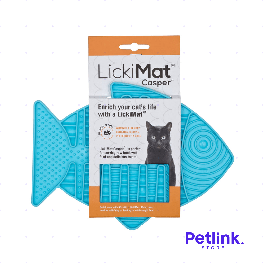 LICKIMAT PLATO PARA GATOS MODELO CASPER DISEÑO PEZ ESQUELETO COLOR TURQUESA