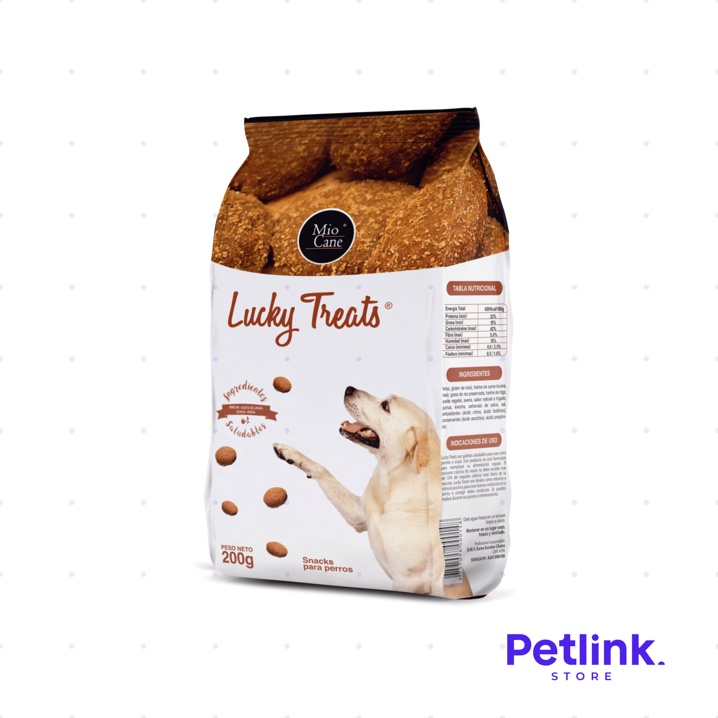 MIO CANE LUCKY TREATS SNACK SECO PARA PERROS TODAS LAS RAZAS PAQUETE 200 GRAMOS