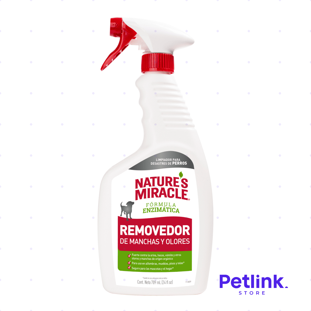 NATURE'S MIRACLE REMOVEDOR DE MANCHAS Y OLORES DE PERRO EN ALFOMBRAS, PISOS DUROS, MUEBLES, TELAS Y MAS BOTELLA 709ML