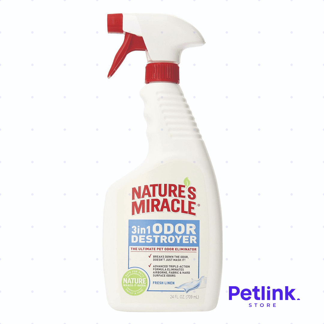 NATURE'S MIRACLE 3 EN 1 DESTRUCTOR DE OLORES DE MASCOTAS EN EL AIRE, TELAS Y SUPERFICIES DURAS BOTELLA 709ML