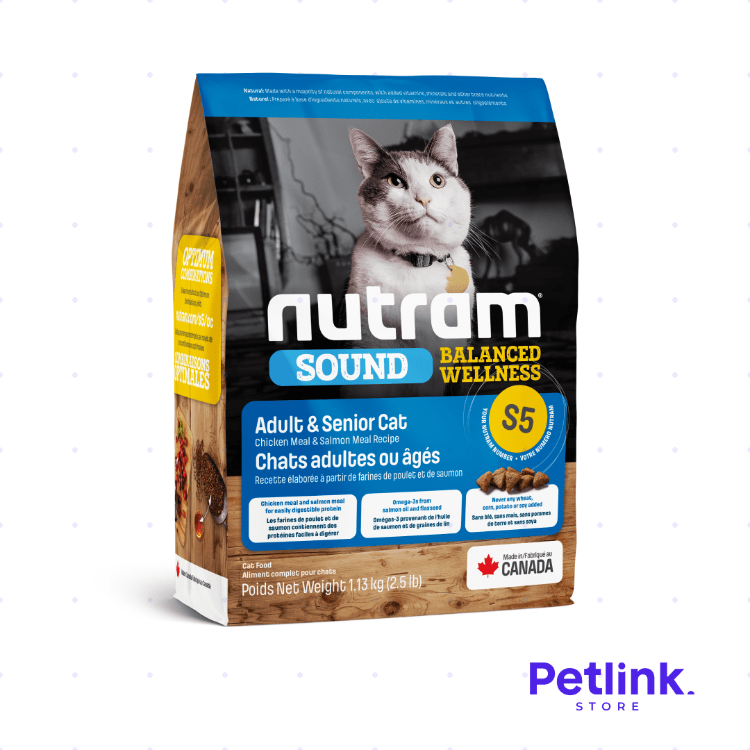 NUTRAM SOUND S5 ALIMENTO SECO GATO ADULTO Y ADULTO MAYOR FORMULA POLLO Y SALMON BOLSA 1.13 KILOS