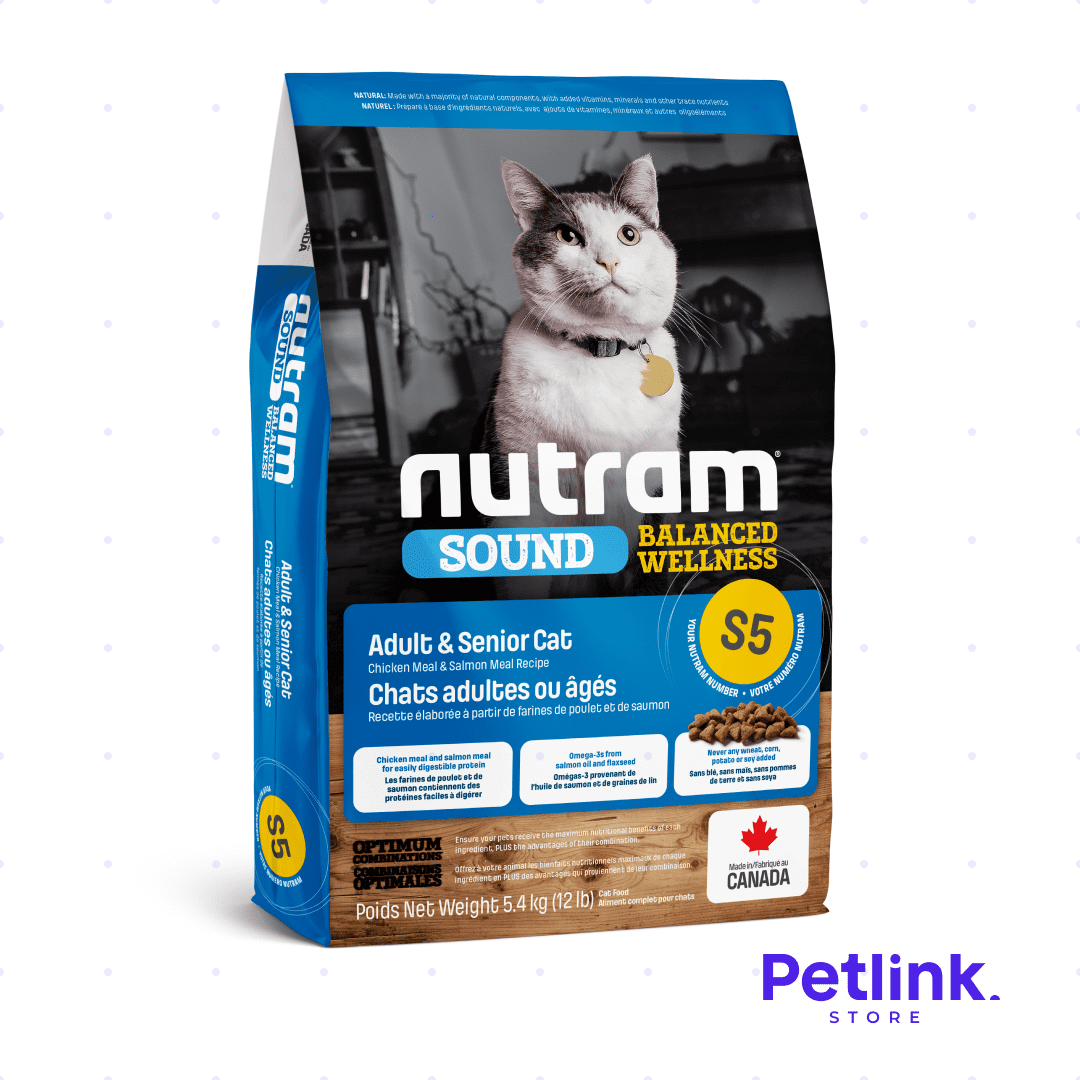 NUTRAM SOUND S5 ALIMENTO SECO GATO ADULTO Y ADULTO MAYOR FORMULA POLLO Y SALMON BOLSA 5.4 KILOS