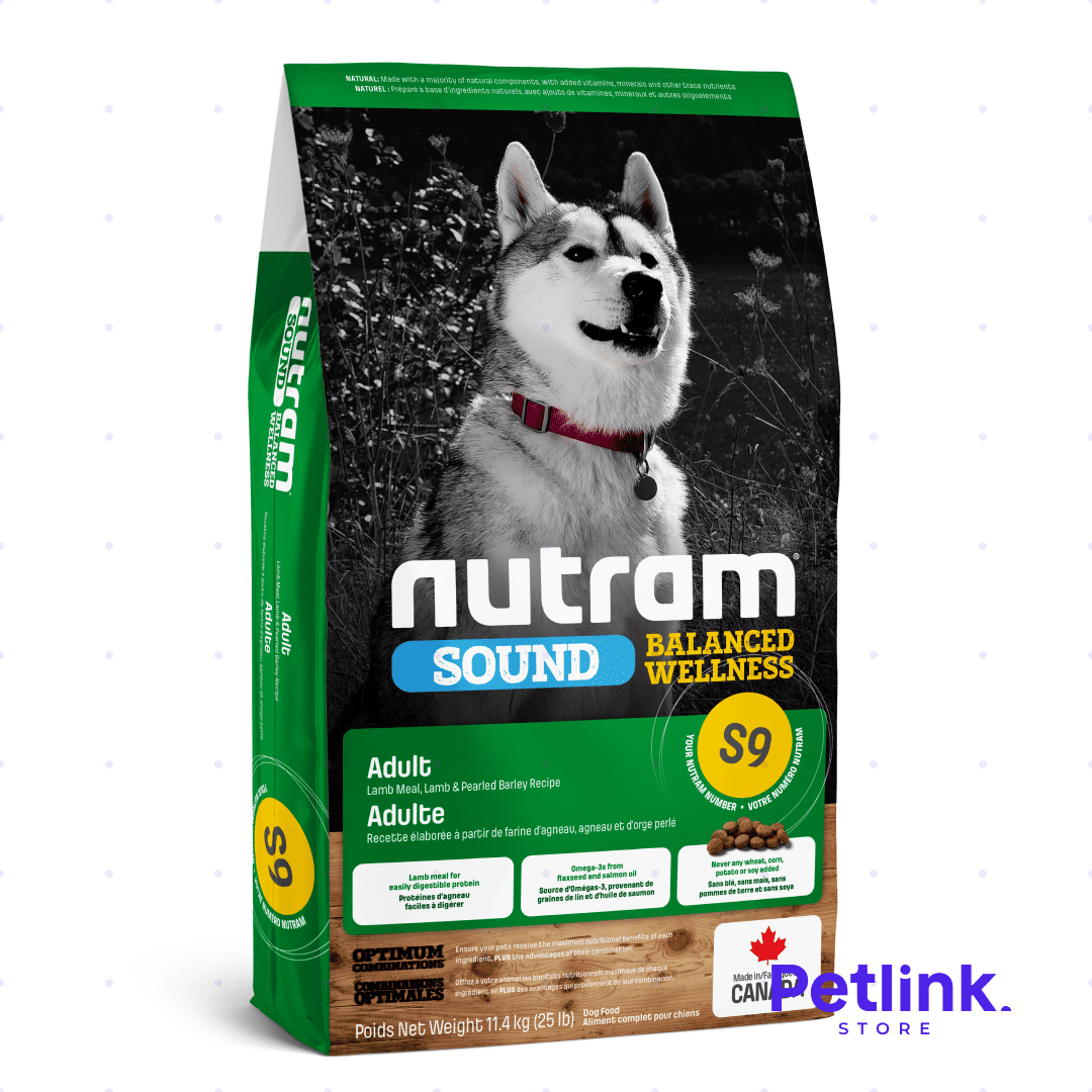 NUTRAM SOUND S9 ALIMENTO SECO PERRO ADULTO TODAS LAS RAZAS FORMULA CORDERO Y CEBADA PERLADA BOLSA 11.4 KILOS