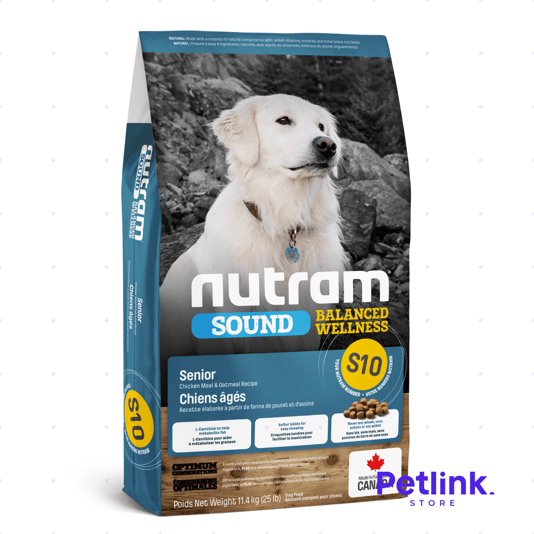 NUTRAM SOUND S10 ALIMENTO SECO PERRO ADULTO MAYOR FORMULA POLLO Y AVENA BOLSA 11.4 KILOS