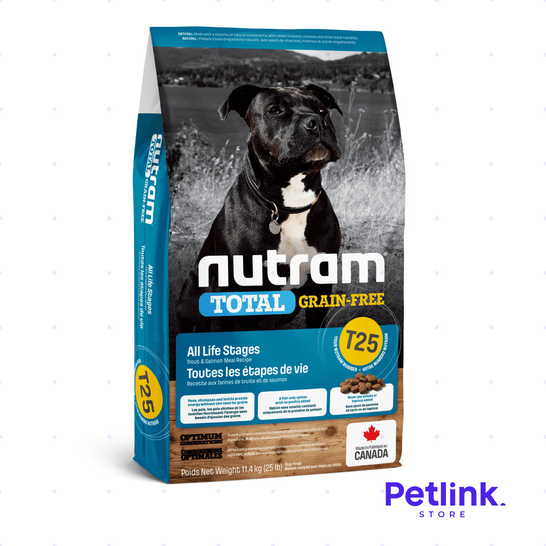 NUTRAM TOTAL T25 ALIMENTO SECO PERRO LIBRE DE GRANOS TODAS LAS EDADES Y RAZAS FORMULA TRUCHA Y SALMON BOLSA 11.4 KILOS